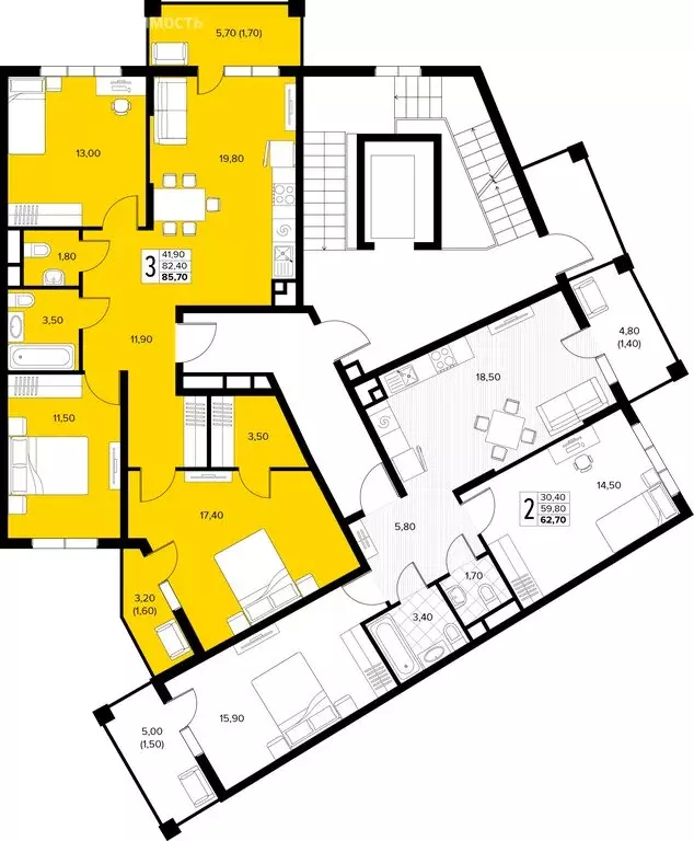 2-комнатная квартира: село Сукко, жилой комплекс Кипарис (85.7 м) - Фото 2