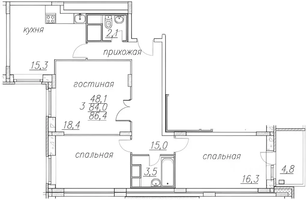 3-к кв. Московская область, Ногинск Богородский городской округ, ул. ... - Фото 2