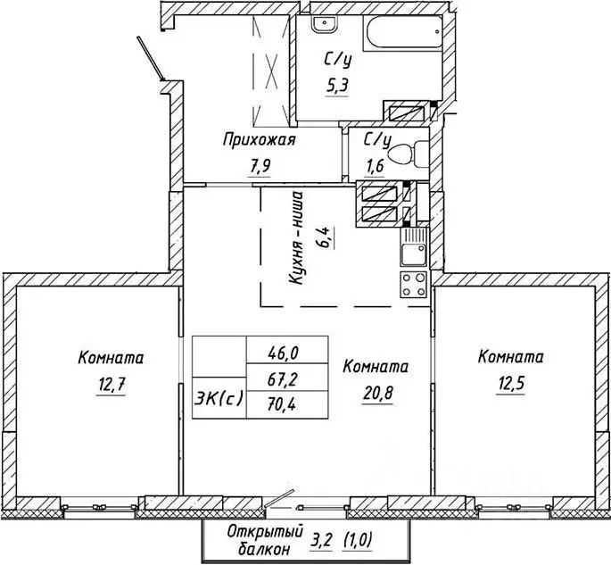 2-к кв. Новосибирская область, Новосибирск Тульская ул., 74 (69.4 м) - Фото 1