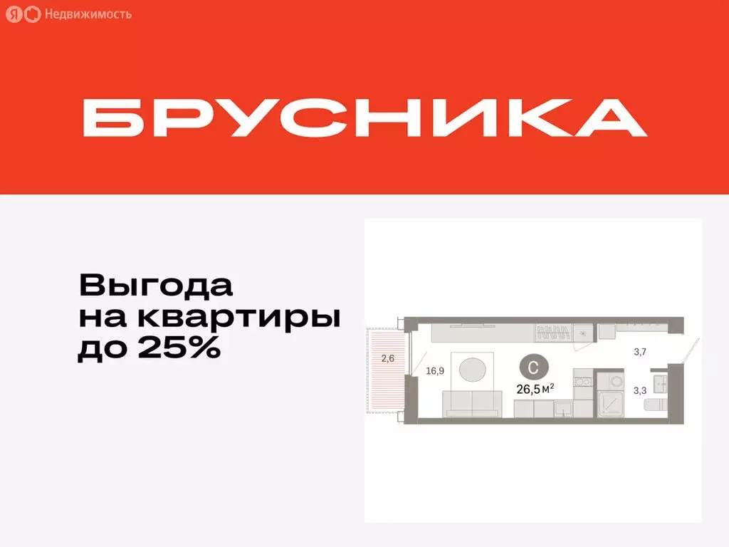 Квартира-студия: Тюмень, Мысовская улица, 26к2 (26.5 м) - Фото 0