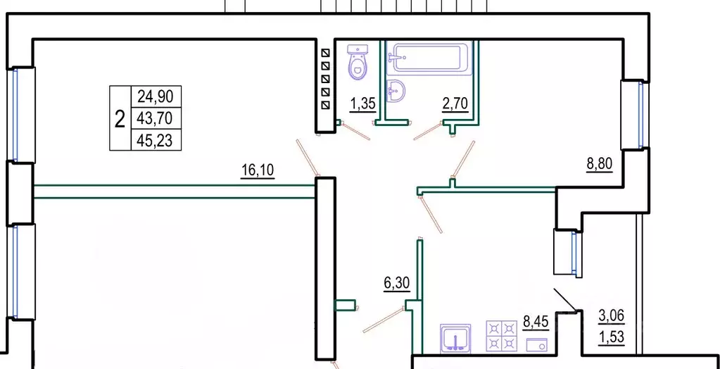 2-к кв. Ростовская область, Шахты просп. Шахтинский (45.23 м) - Фото 1