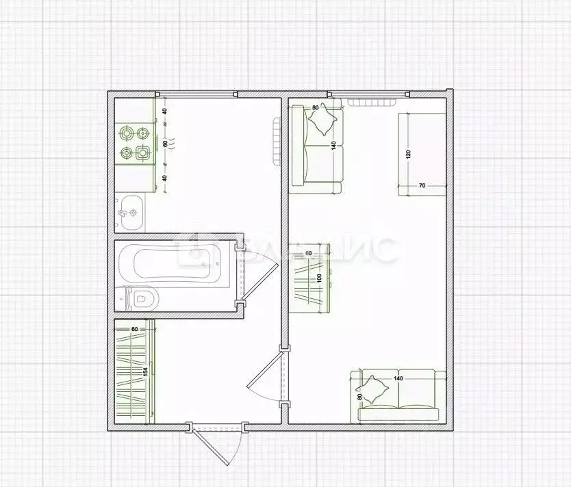 1-к кв. Калужская область, Калуга ул. Маршала Жукова, 28 (30.4 м) - Фото 2