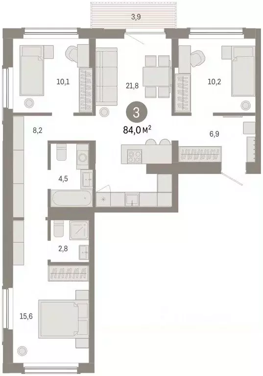 3-к кв. Омская область, Омск  (83.98 м) - Фото 2