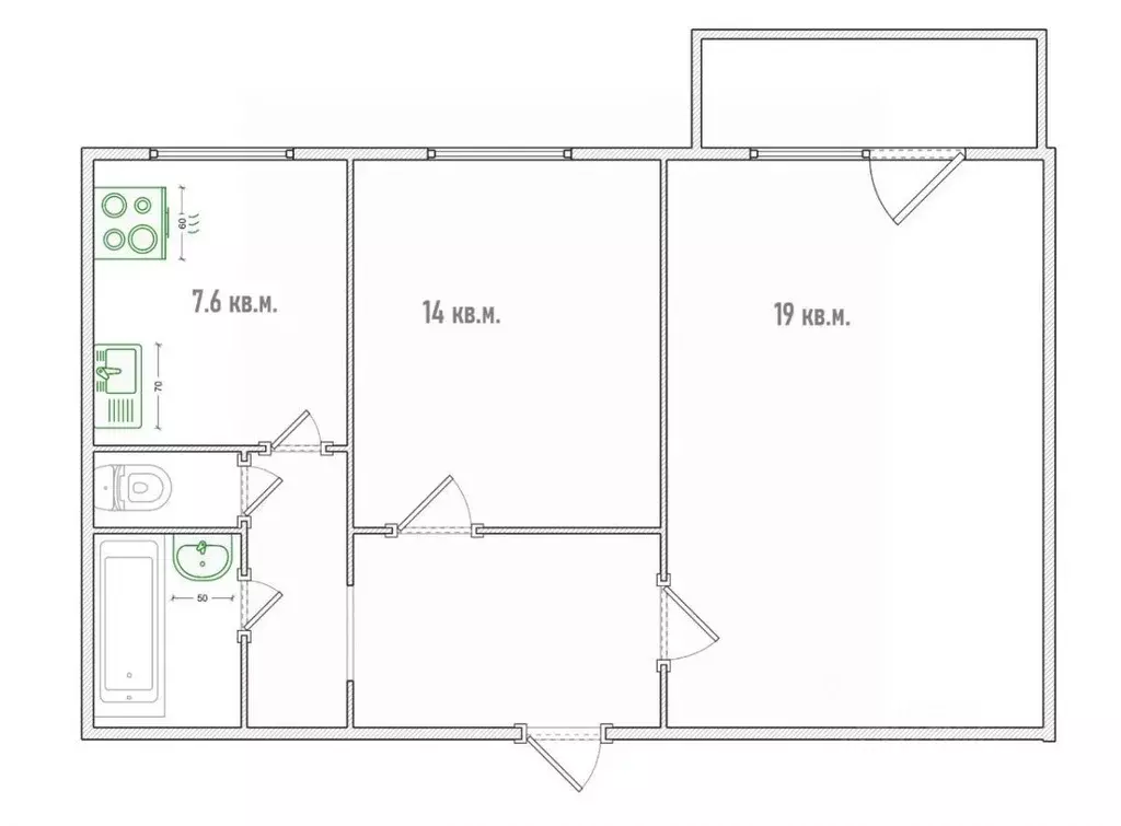 2-к кв. Омская область, Омск ул. Кирова, 22 (53.1 м) - Фото 2