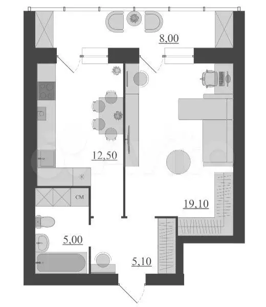 1-к. квартира, 49,7 м, 3/6 эт. - Фото 0