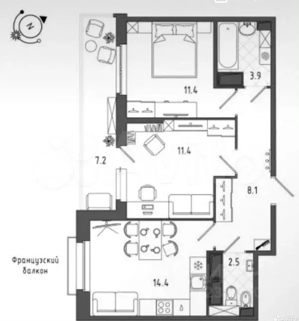 2-к. квартира, 55,2 м, 5/12 эт. - Фото 0