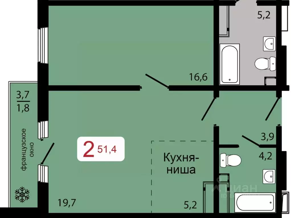 2-к кв. Красноярский край, Красноярск ул. Калинина (51.4 м) - Фото 0