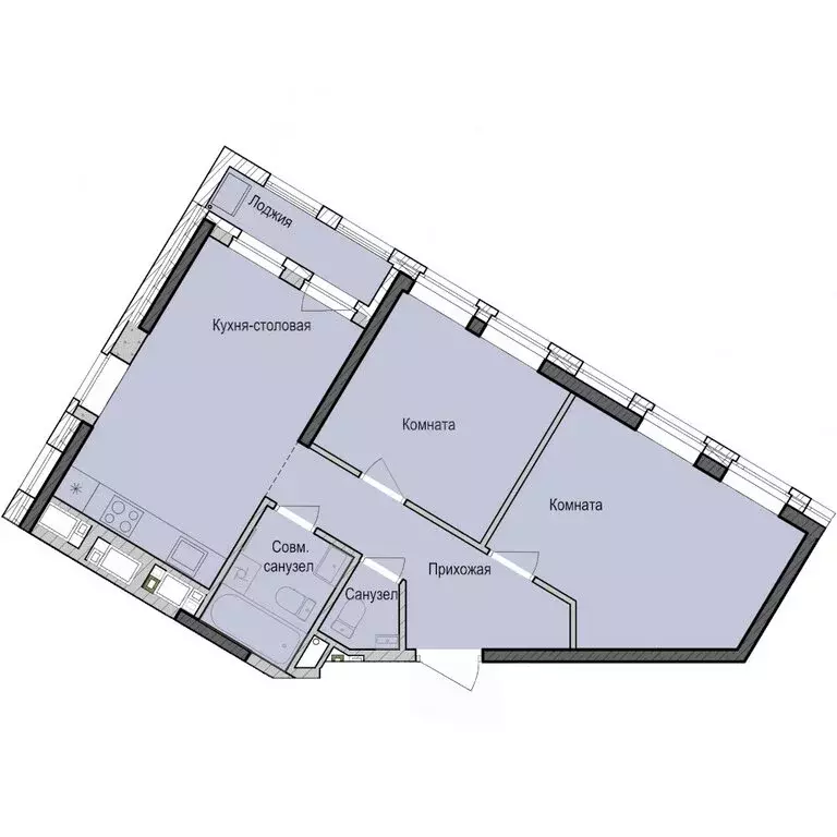 2-комнатная квартира: Казань, жилой район Седьмое Небо, ЖК Унай (54.5 ... - Фото 0
