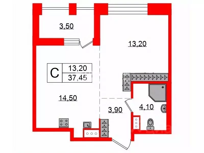 1-к кв. Санкт-Петербург Манчестерская ул., 3 (37.45 м) - Фото 1