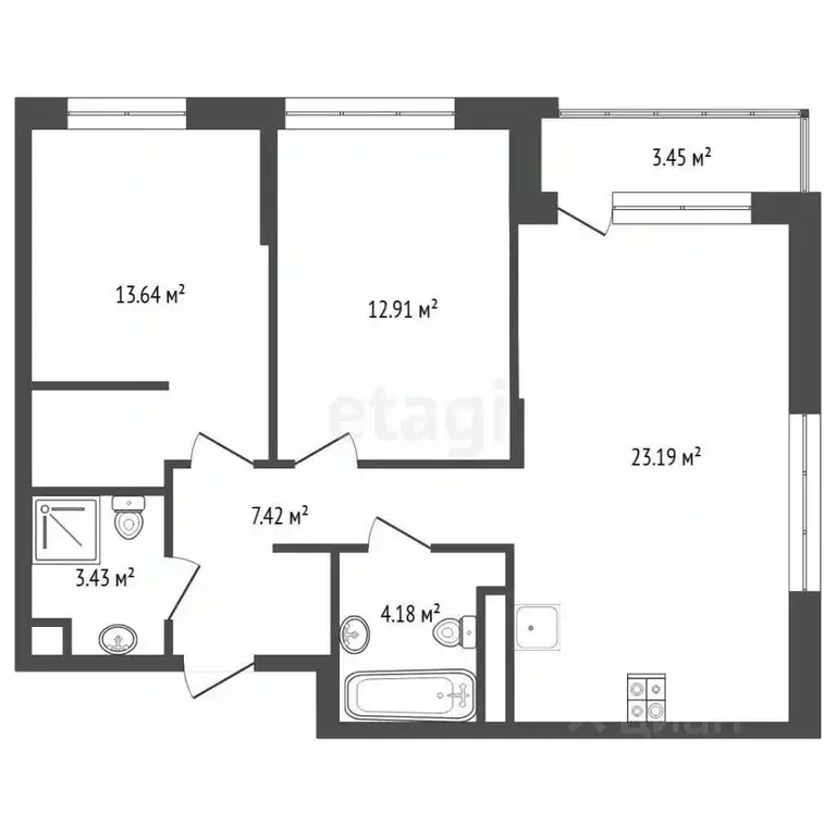 3-к кв. Тюменская область, Тюмень ул. Новоселов, 103к2 (64.77 м) - Фото 2