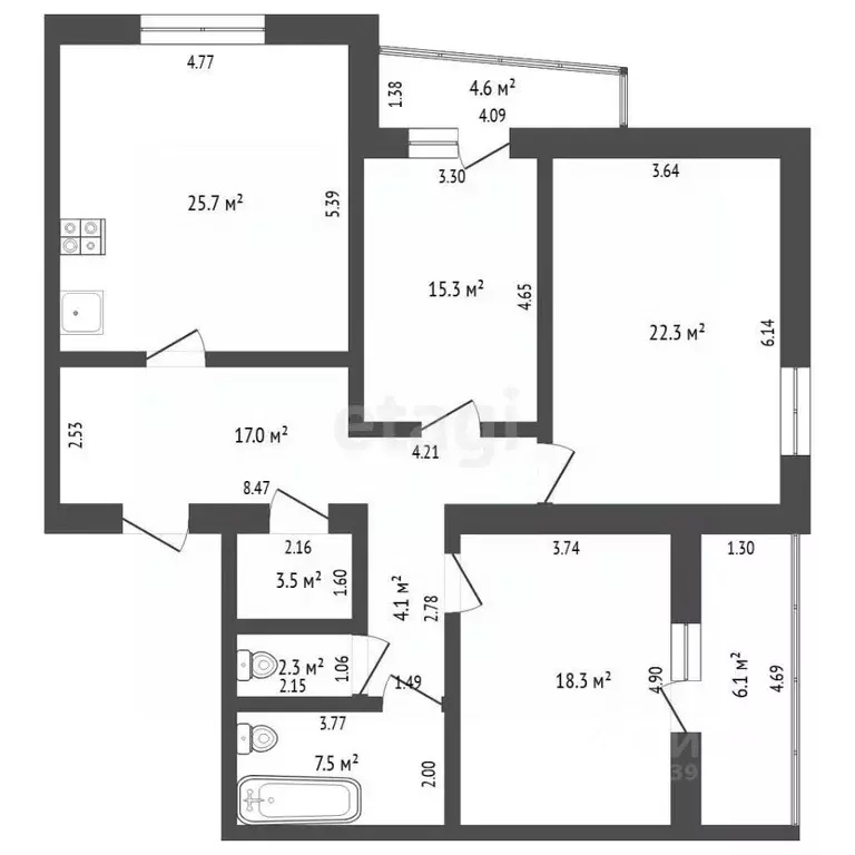 3-к кв. Тюменская область, Тюмень Юганский проезд, 4 (116.0 м) - Фото 2