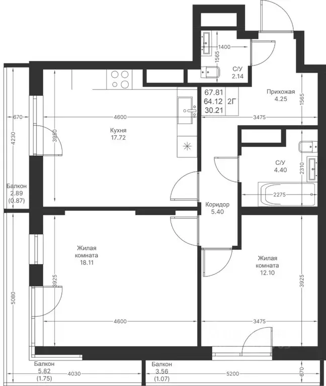 2-к кв. Татарстан, Казань Мой Ритм жилой комплекс (67.81 м) - Фото 1