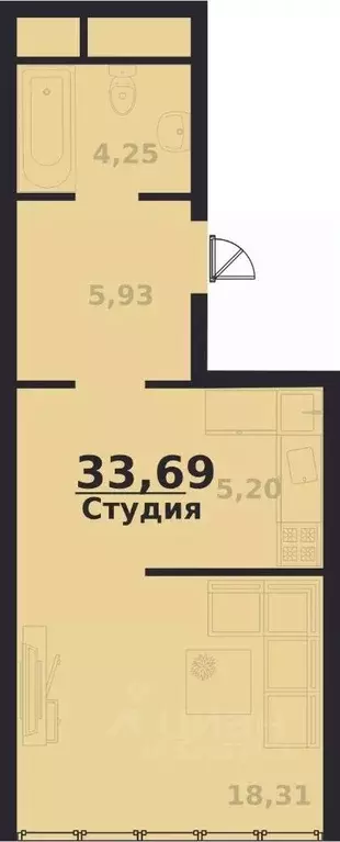 1-к кв. ульяновская область, ульяновск просп. генерала тюленева, 32к2 . - Фото 0