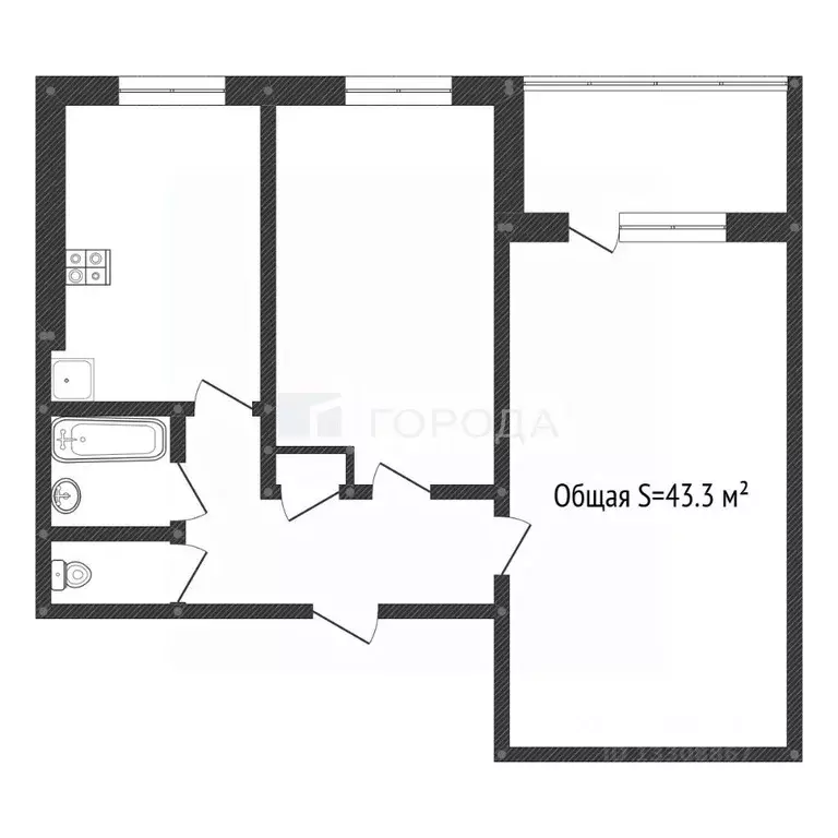 2-к кв. Кемеровская область, Новокузнецк Вокзальная ул., 6 (43.3 м) - Фото 2