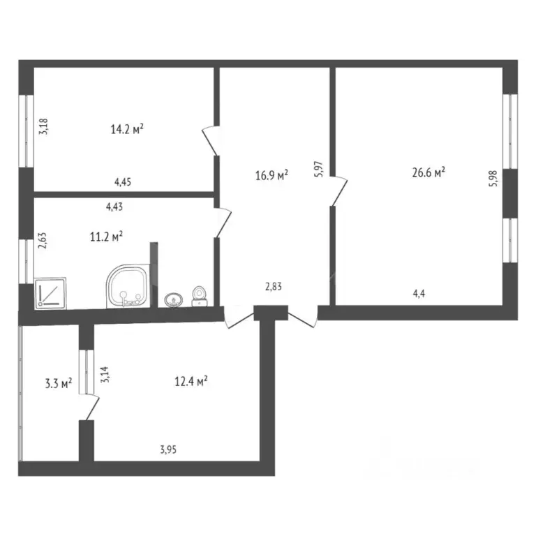 2-к кв. Тюменская область, Тюмень ул. Чернышевского, 2Бк7 (82.0 м) - Фото 2