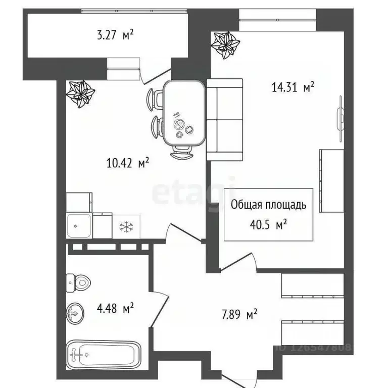 Студия Новосибирская область, Новосибирск Игарская ул., 33 (40.5 м) - Фото 2