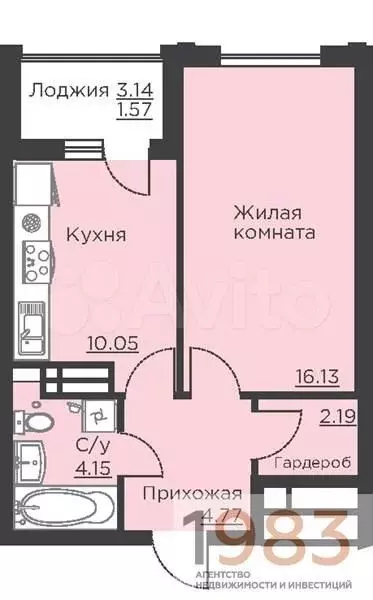 1-к. квартира, 38,9 м, 17/18 эт. - Фото 0