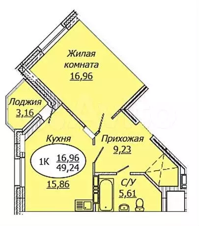 1-к. квартира, 49,2 м, 5/25 эт. - Фото 0