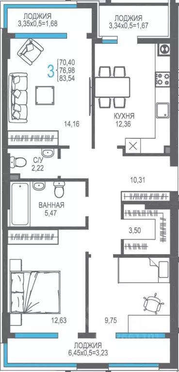 3-к кв. Крым, Алушта ул. Багликова, 27/4 (76.98 м) - Фото 1