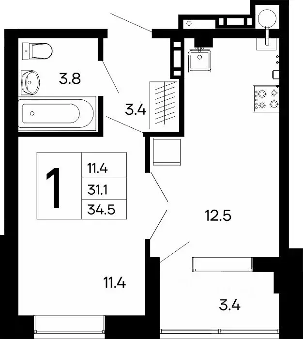 1-к кв. Крым, Феодосия ш. Симферопольское, 48к1 (34.5 м) - Фото 1