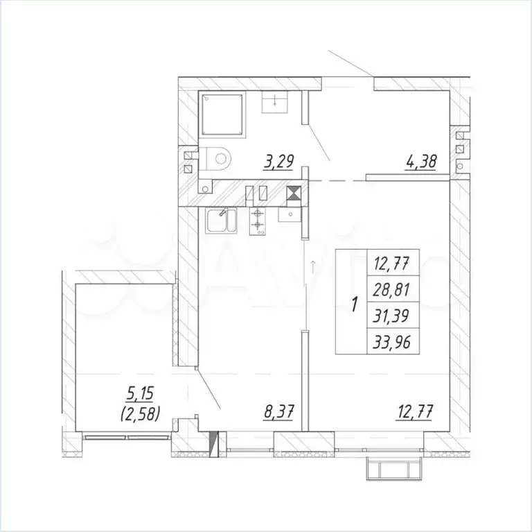 1-к. квартира, 34 м, 2/4 эт. - Фото 1