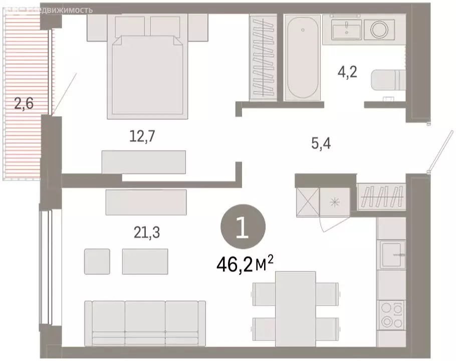 2-комнатная квартира: Тюмень, Краснооктябрьская улица, 4к2 (46 м) - Фото 2