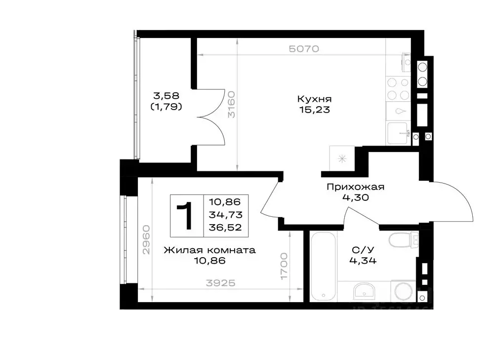 1-к кв. Калининградская область, Гурьевск Включи жилой комплекс (36.52 ... - Фото 1