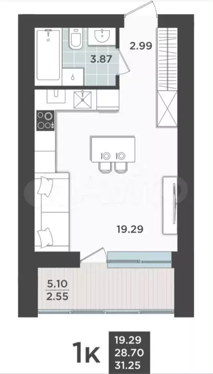 Квартира-студия, 31,3 м, 7/9 эт. - Фото 1