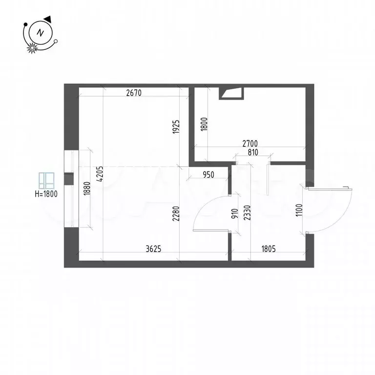Квартира-студия, 22,6 м, 2/12 эт. - Фото 1