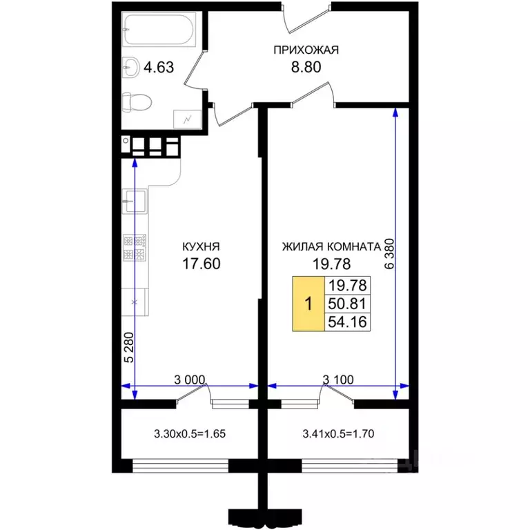 1-к кв. Краснодарский край, Новороссийск 5-я Бригада мкр,  (54.16 м) - Фото 0