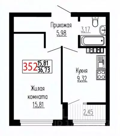 1-к кв. Свердловская область, Екатеринбург ул. Лыжников, 3 (36.6 м) - Фото 1