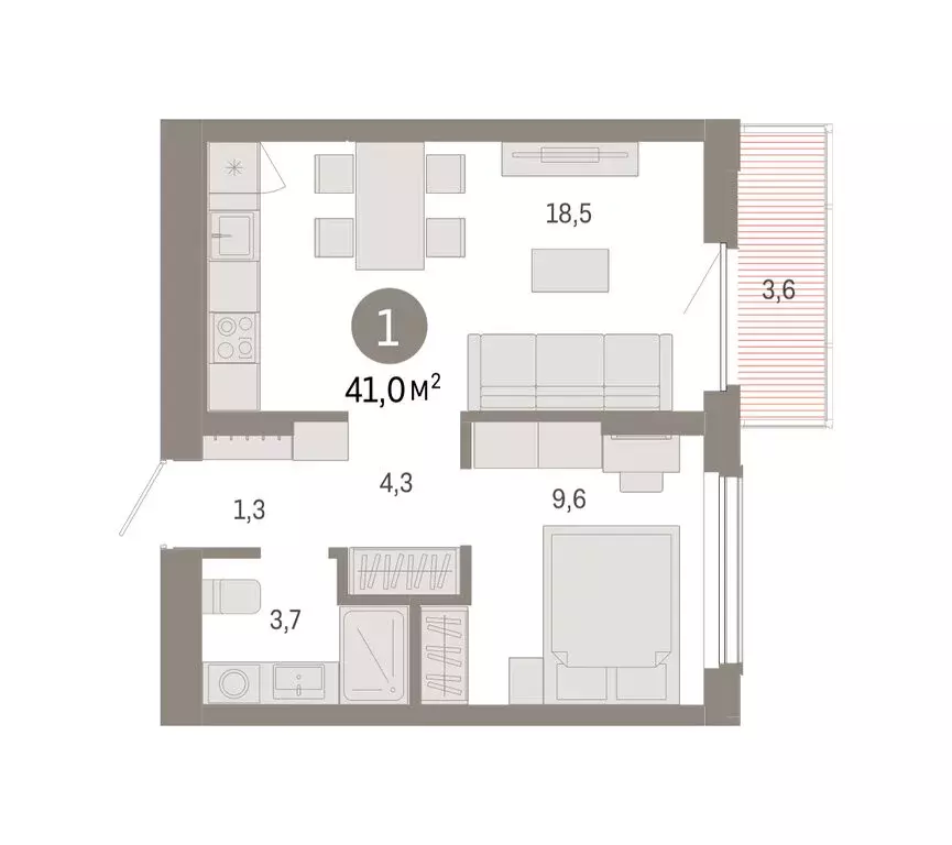 1-комнатная квартира: Омск, Кировский округ (40.99 м) - Фото 2