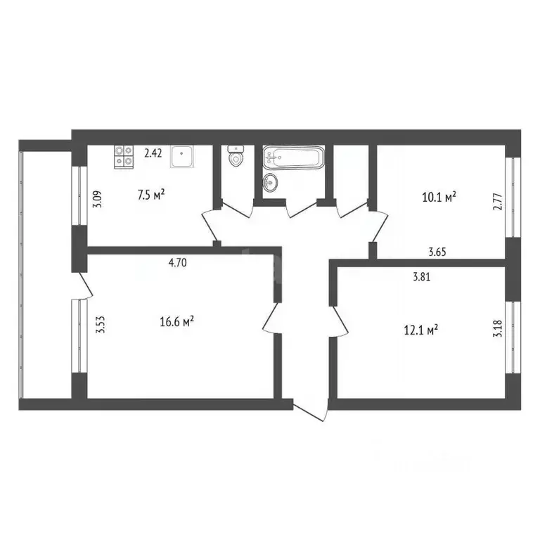 3-к кв. Калужская область, Калуга ул. Первых Коммунаров, 14 (60.0 м) - Фото 1