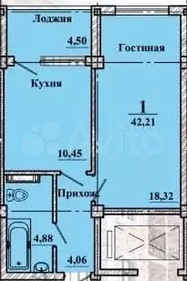 1-к. квартира, 42 м, 5/8 эт. - Фото 0