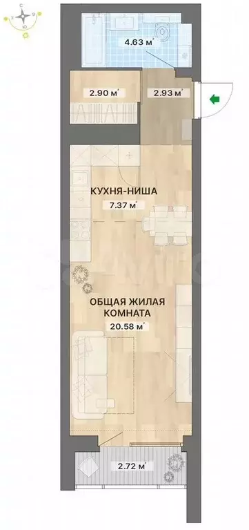 Квартира-студия, 41,1 м, 29/29 эт. - Фото 0