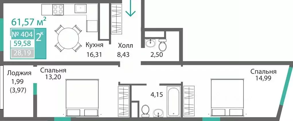 2-к кв. Крым, Симферополь Крымская роза мкр,  (61.57 м) - Фото 0