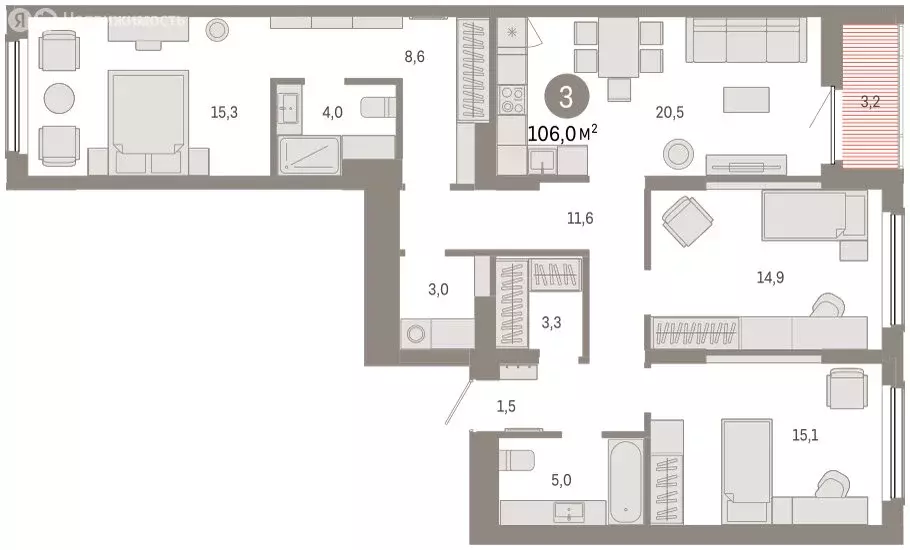 3-комнатная квартира: Омск, Кировский округ (105.97 м) - Фото 2