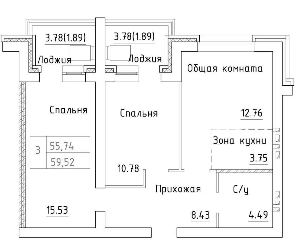 2-комнатная квартира: посёлок Элитный, Венская улица, 12 (55.74 м) - Фото 0