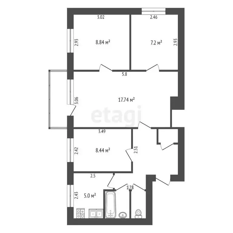 4-комнатная квартира: Тобольск, 4-й микрорайон, 2 (56.7 м) - Фото 1