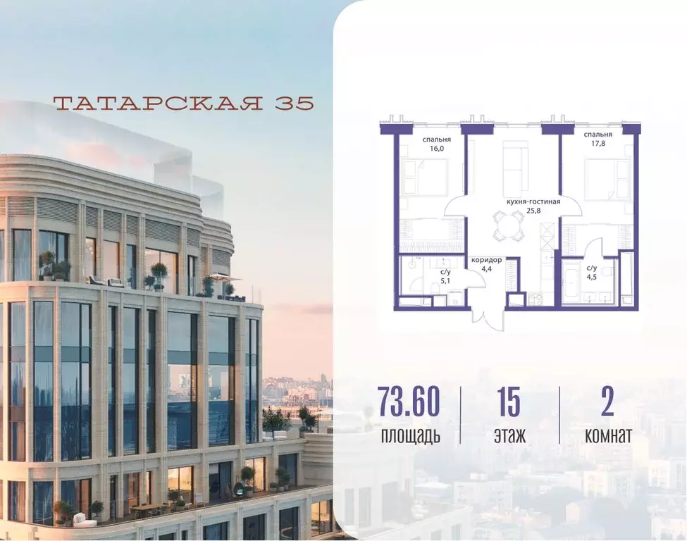 2-к кв. Москва Большая Татарская ул. (73.6 м) - Фото 1