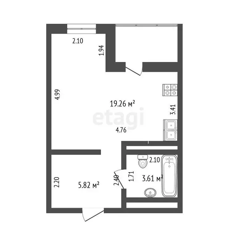 1-комнатная квартира: Тюмень, улица Менжинского, 60 (28.6 м) - Фото 0