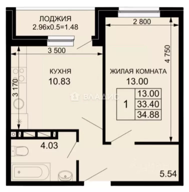 1-к кв. Краснодарский край, Краснодар ул. Скандинавская, 1к13 (35.0 м) - Фото 1