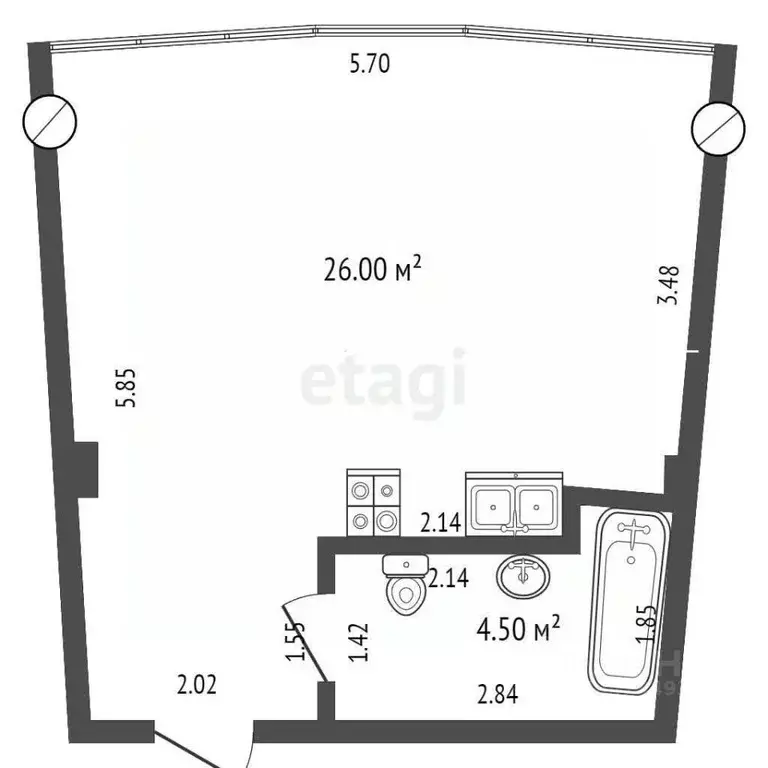 Студия Краснодарский край, Геленджик Крымская ул., 3к4 (30.6 м) - Фото 1