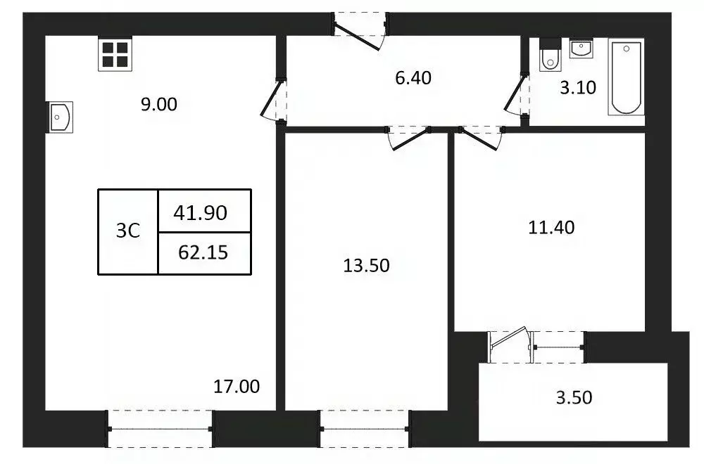 3-к кв. Новосибирская область, Новосибирск  (62.15 м) - Фото 0