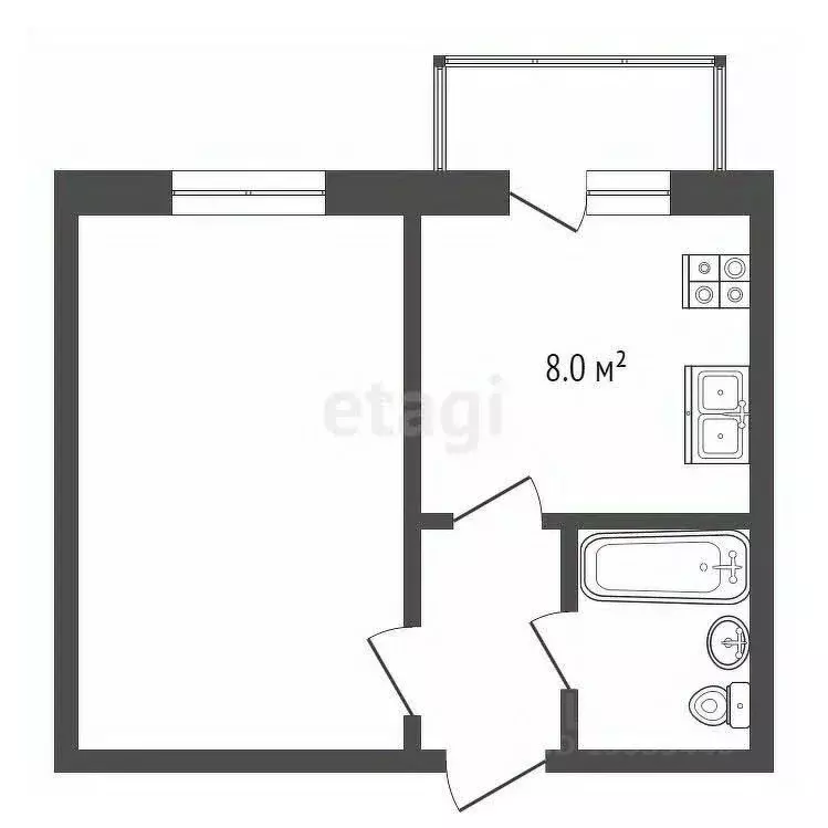 1-к кв. Тюменская область, с. Ярково ул. Нагорная, 20Б (27.9 м) - Фото 1