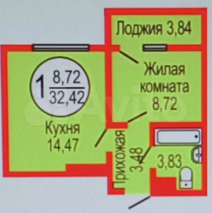 1-к. квартира, 34 м, 7/17 эт. - Фото 1