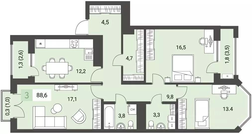 3-к кв. Удмуртия, Ижевск ул. Имени В.С. Тарасова, 4 (92.4 м) - Фото 0