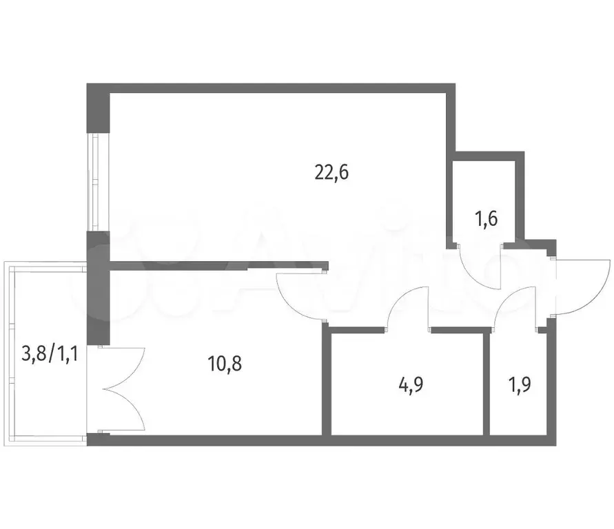 1-к. квартира, 42,9 м, 2/12 эт. - Фото 1