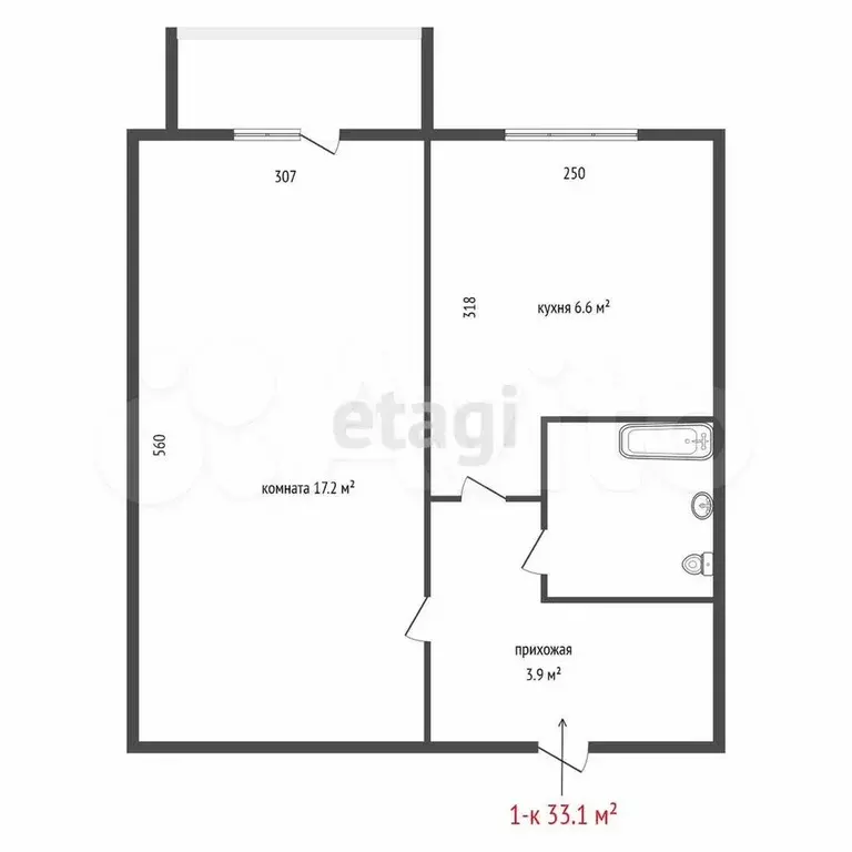 1-к. квартира, 33,1 м, 4/5 эт. - Фото 0