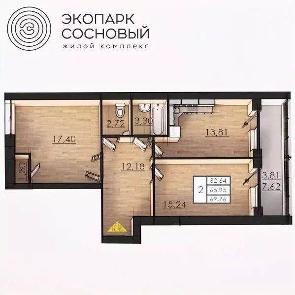 2-к кв. Пермский край, Пермь ул. Борцов Революции, 1А (65.9 м) - Фото 0